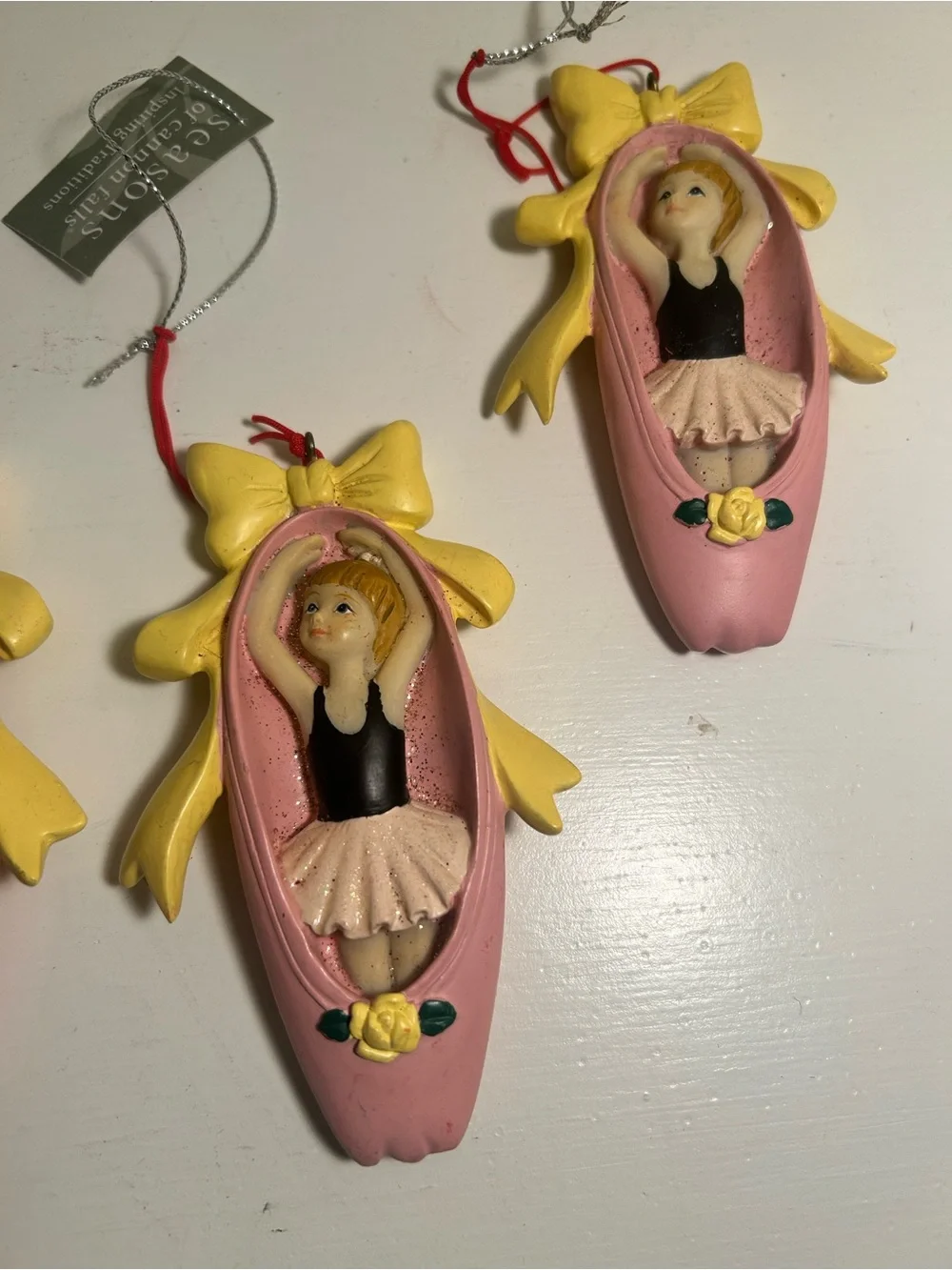 Vintage 2010 Seasons of Cannon Falls Ballerina Ballet Slipper Ornament Set of 4